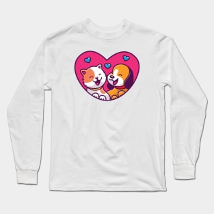 Cute Dog And Cute Cat Cartoon (2) Long Sleeve T-Shirt